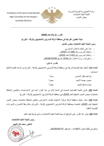 اللجنة العليا لانتخابات مجلس الشعب- تشكيل لجنة قضائية فرعية في محافظة الرقة للدائريتين الانتخابيتين (الرقة - الثورة).- 10-2-2026.jpg