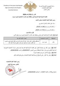 اللجنة العليا لانتخابات مجلس الشعب- قرار رقم 19 لعام 2026.jpg