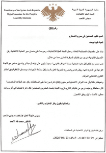 اللجنة العليا لانتخابات مجلس الشعب- القرار رقم (20) 23-8-2025.png